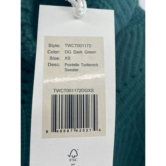 Thakoon Womens Pointelle Turtleneck Sweater Merino Wool Dark Green Size XS NWT - Picture 7 of 8